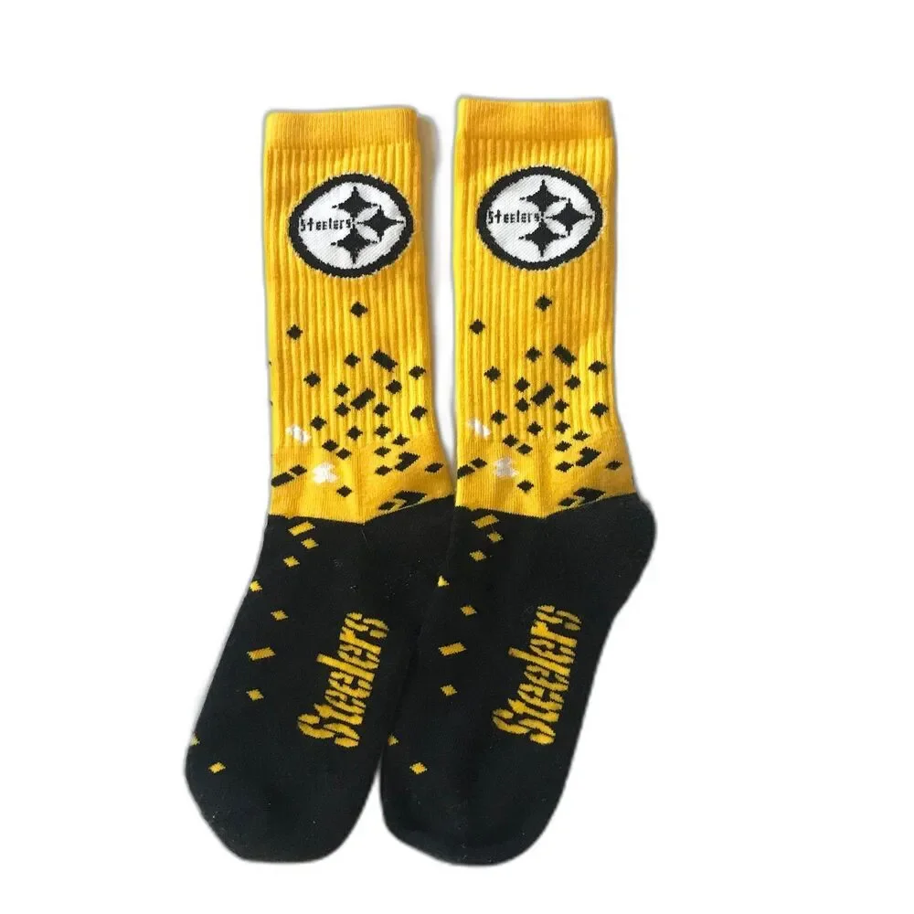Pittsburgh Steelers For Bare Feet Men's Spray Zone Crew Socks NFL LARGE 10-13 ?